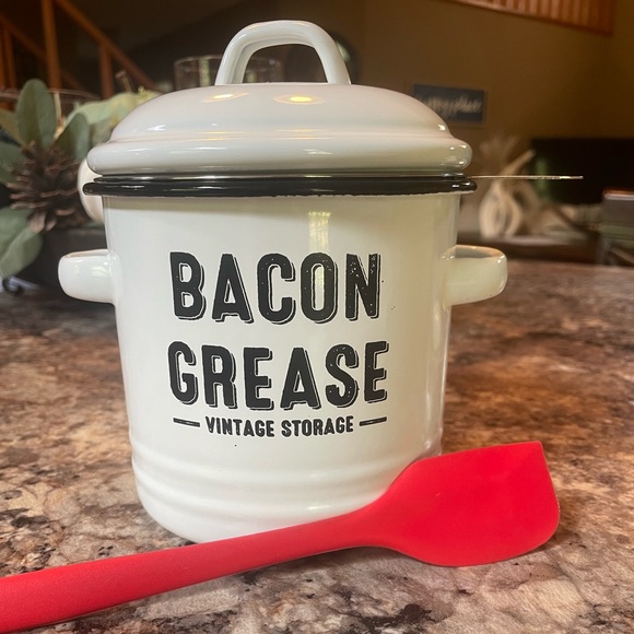 White Bacon Grease Container with Lid - Picture 1 of 3